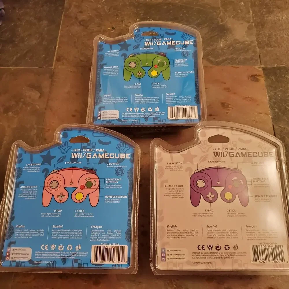 3 Gamecube Controllers - 3 Colors Bundle (NEW) - Pink, Purple, Green - Nintendo
